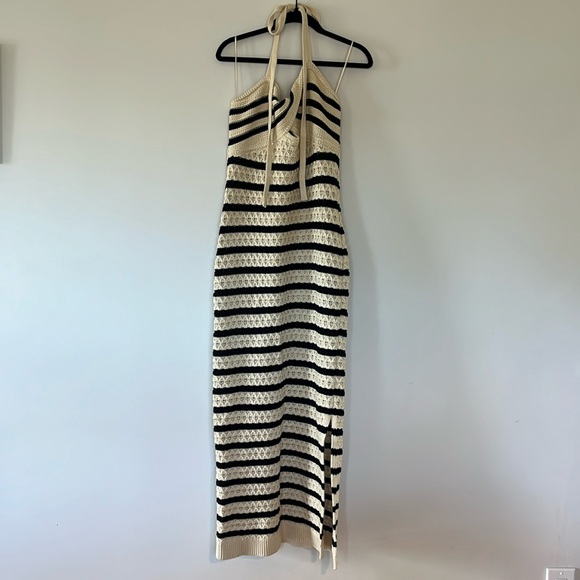 House Of Harlow Cream/black Stripe Knit Halter Dress - M - Picture 2 of 6